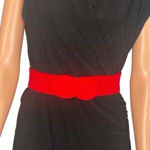 Vintage 80s Style Wide Elastic Stretch Belt Lipstick Red Textured Rope Belt Sm M